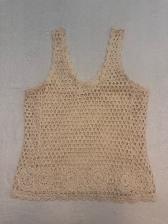 Adiva Crochet Tank Top Medium Cream Boho Crochet Sleeveless Summer - Picture 7 of 7